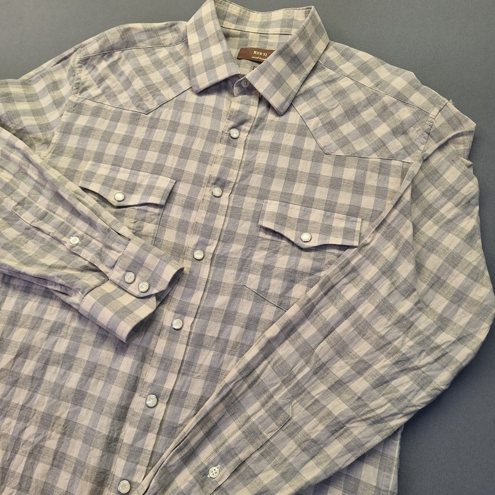 Rye 51 Small Batch Mens Western Shirt Grey Gingham Plaid Snap Front Cotton M
